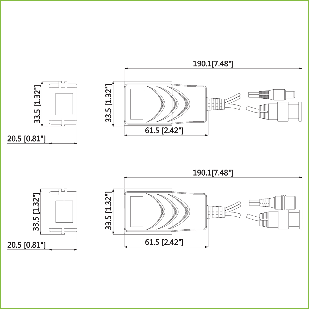 Kit Conversor UTP Vídeo+Alimentación para HDCVI/TVI/AHD RJ45 DC12-15V (2 uds)