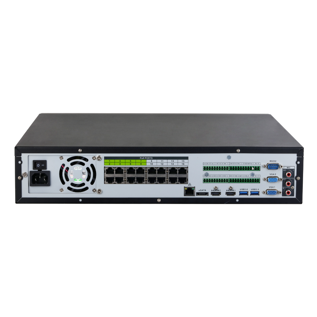 NVR 64ch 384Mbps 4K H265 2xHDMI 16PoE 8HDD E/S AI