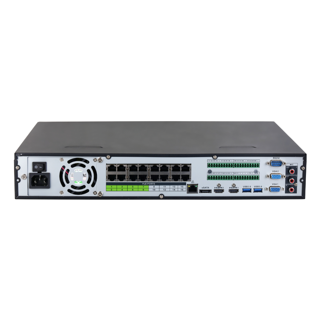 NVR 64ch 384Mbps H265 2xHDMI 16PoE 4HDD E/S AI