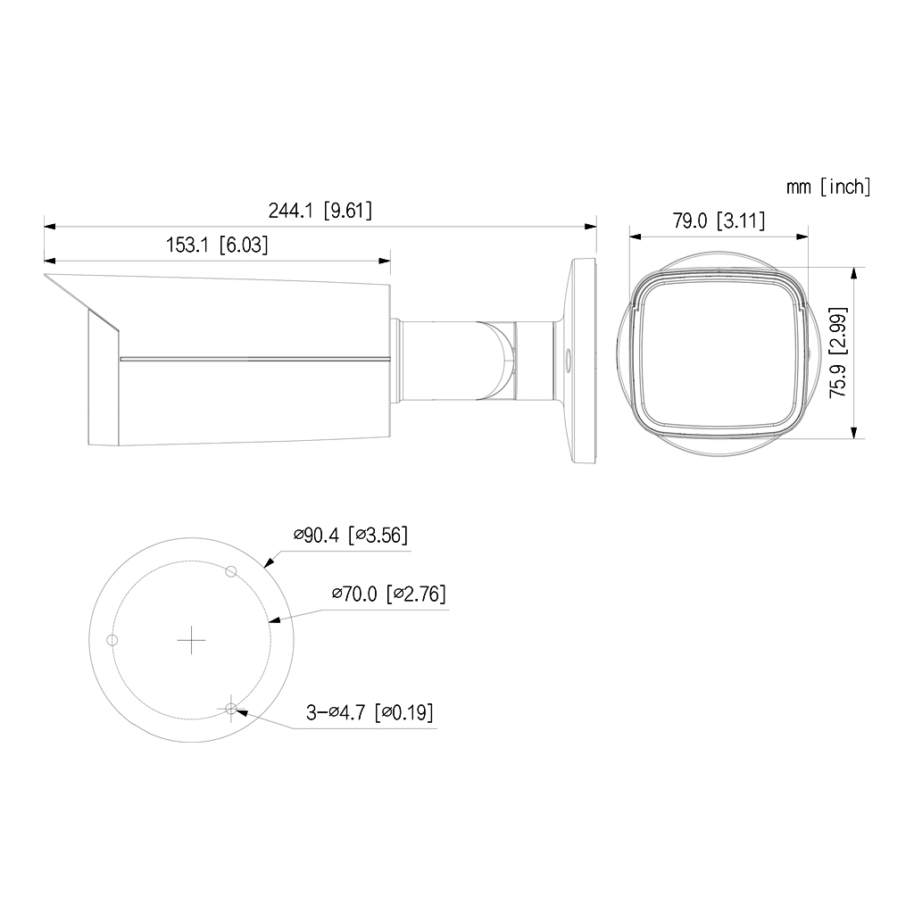 Tubular IP H265 4M DN WDR Starlight IR60m 2.7-13.5VFM IP67 PoE SD AI Color negro