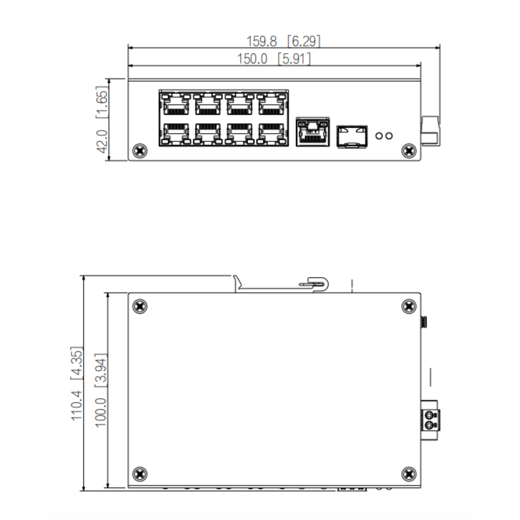 Switch Rango Temp Extendida ePoE 8 puertos 10/100 + 1RJ45 Uplink Gigabit + 1SFP Gigabit 120W No_Manejable Layer 2