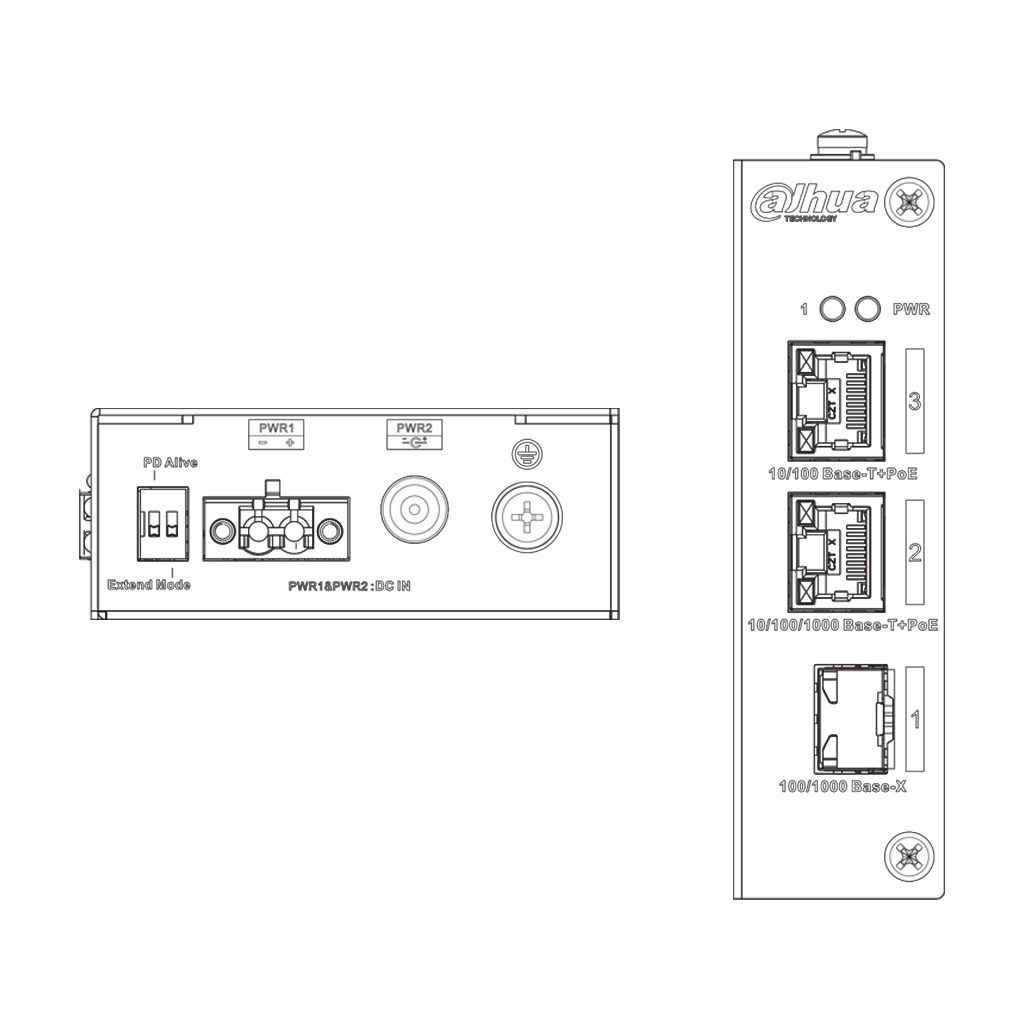 Switch Hardened PoE 2.0 2 puertos (1p 10/100 + 1p Gigabit) +1SFP Uplink Gigabit 60W No_Manejable Layer2