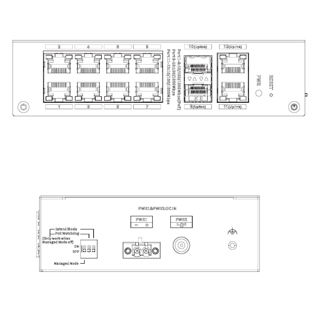 Switch Hardened PoE 8 puertos Gigabit + 2RJ45 Uplink Gigabit + 2SFP Gigabit 110W Manejable en Cloud Layer2
