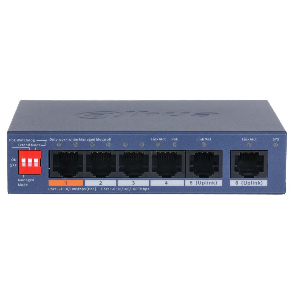 Switch PoE 4 puertos 10/100 + 2RJ45 Uplink Gigabit 60W Gestionable en Cloud Layer2