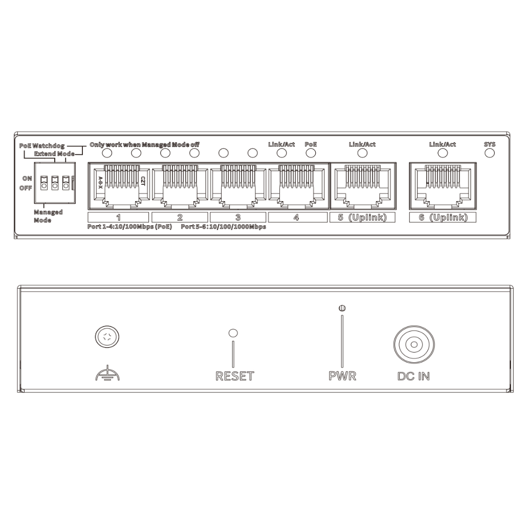 Switch PoE 4 puertos 10/100 + 2RJ45 Uplink Gigabit 60W Gestionable en Cloud Layer2