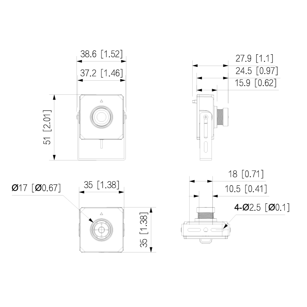 Minicámara IP H265 Pinhole 4M WDR 2.8mm AUDIO E/S + Unidad principal AI