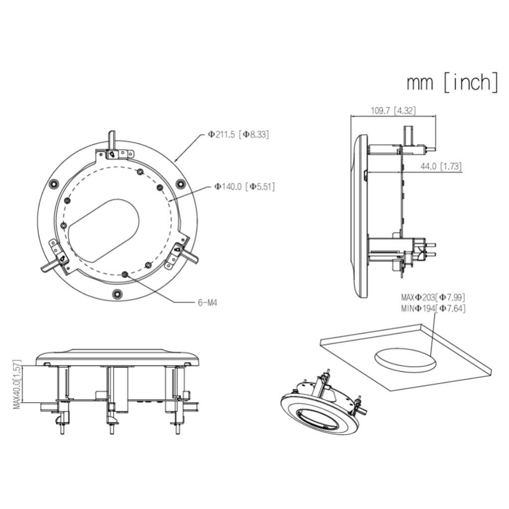 Soporte de montaje en techo para insertar HDBWxxE-Zxx