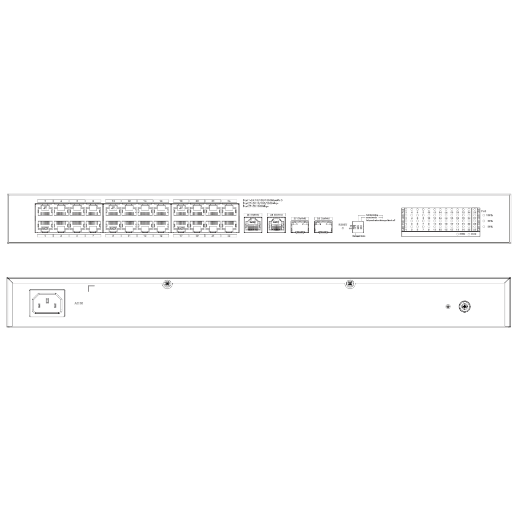 Switch PoE 24 puertos Gigabit + 2 Uplink Gigabit RJ45 + 2SFP Gigabit 240W Gestionable en Cloud Layer2