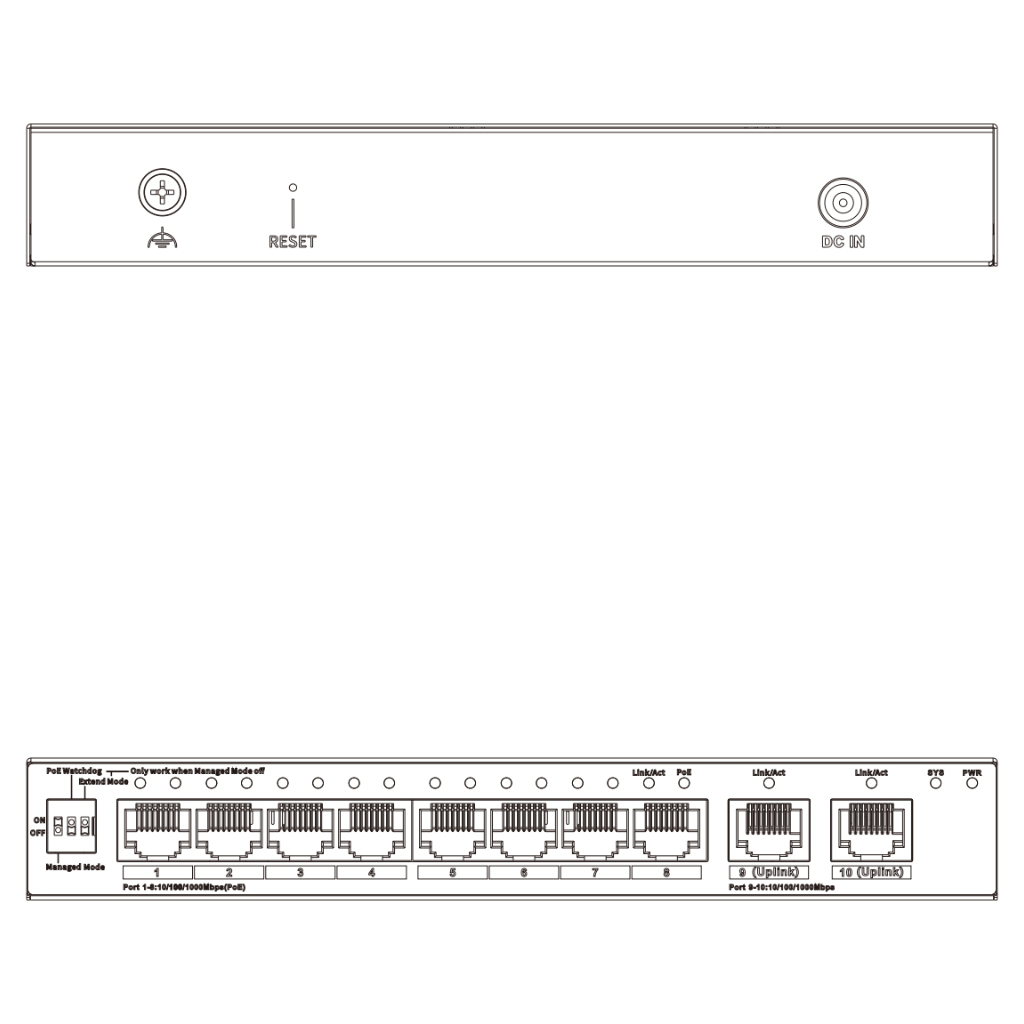 Switch PoE 8 puertos Gigabit + 2RJ45 Uplink Gigabit 110W Gestionable en Cloud Layer2