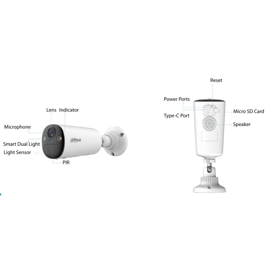Tubular IP H265 4M Iluminación Dual LED20m/IR15m 2.1mm IP66 PIR MIC/Altavoz WiFi AI con batería + Panel Solar