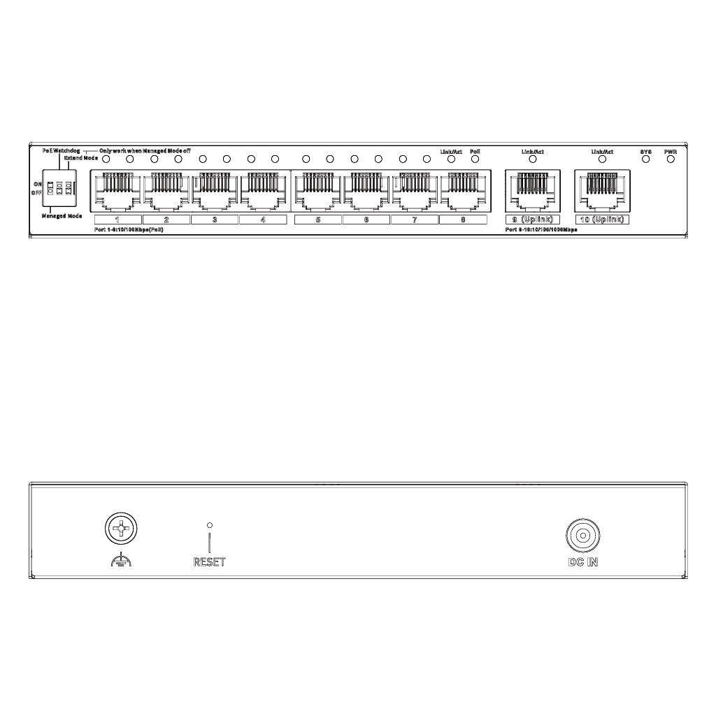 Switch PoE 8 puertos 10/100 + 2RJ45 Uplink Gigabit 110W Gestionable en Cloud Layer2