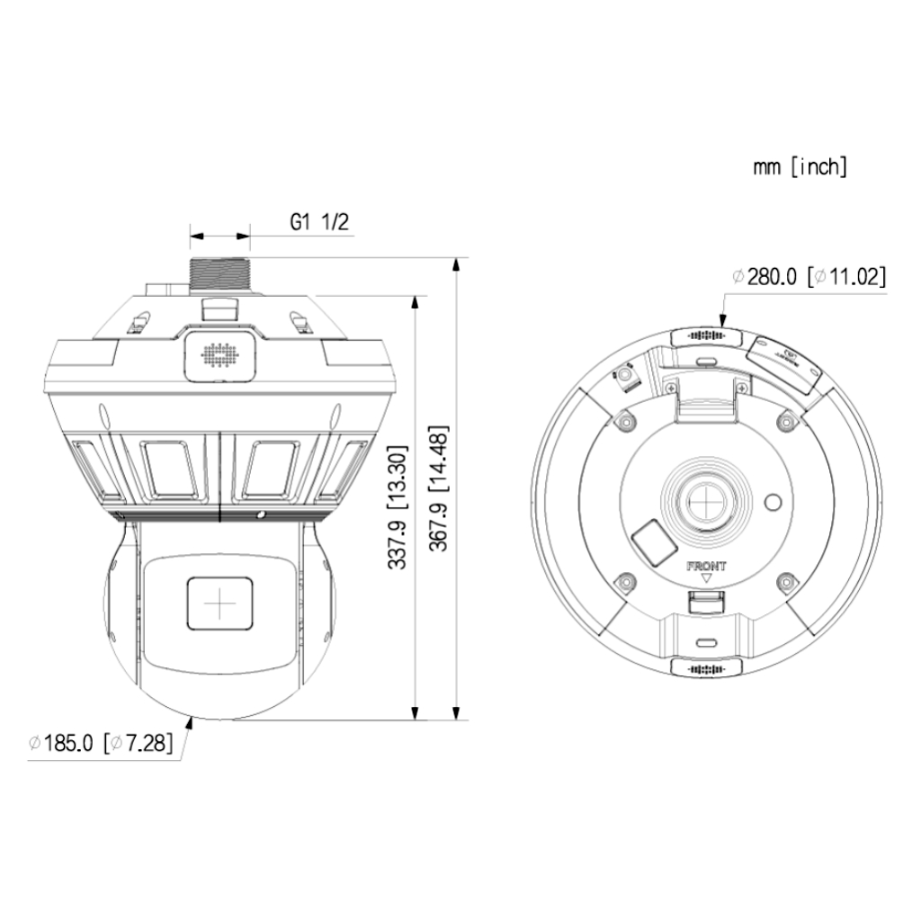 Panorámica 180º 8M Multisensor (4x2M) + Domo PTZ IP 4M H265 LED100m/IR150m 40X IP67 IK10 DC36V PoE AUDIO DUALMIC/Altavoz E/S AI