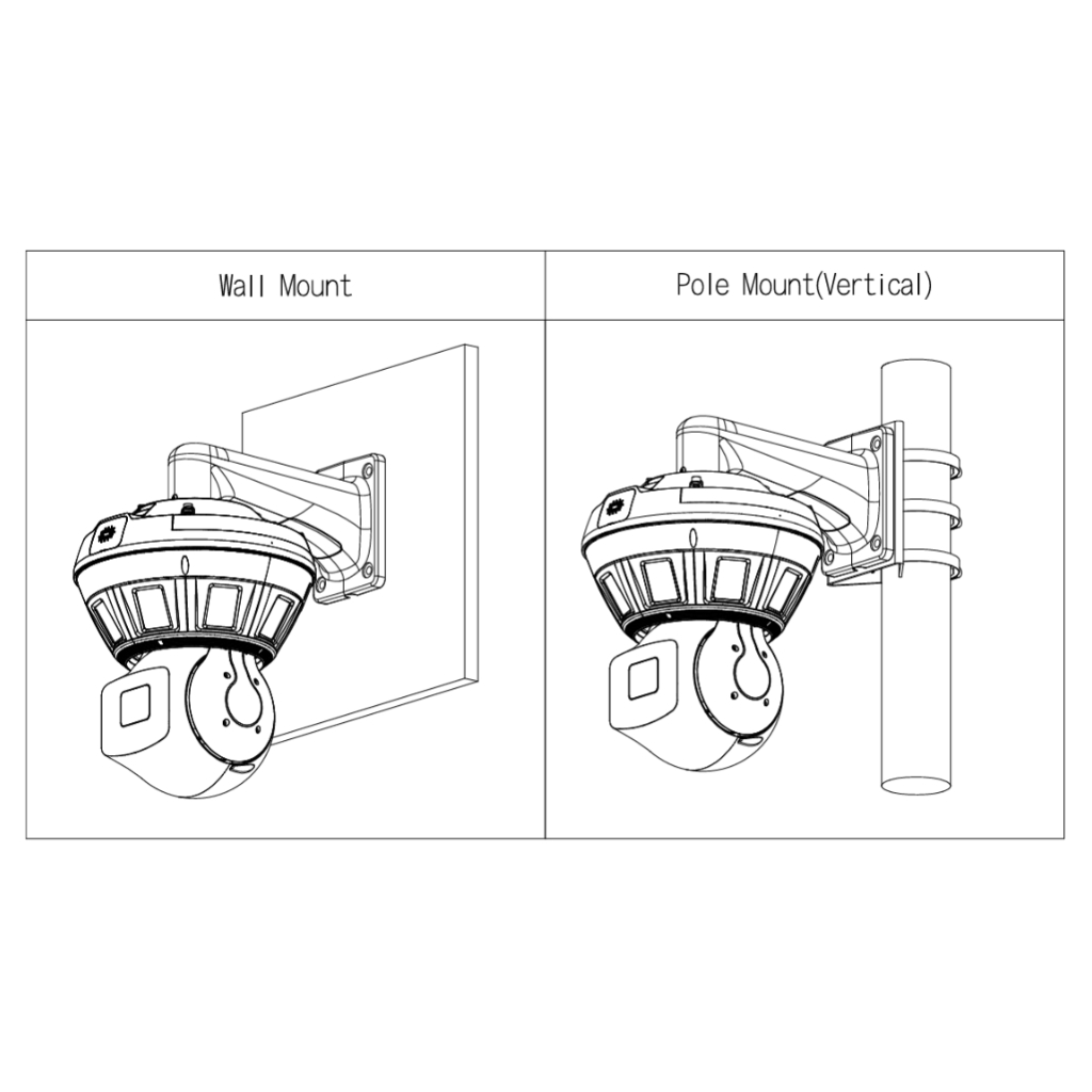 Panorámica 180º 8M Multisensor (4x2M) + Domo PTZ IP 4M H265 LED100m/IR150m 40X IP67 IK10 DC36V PoE AUDIO DUALMIC/Altavoz E/S AI