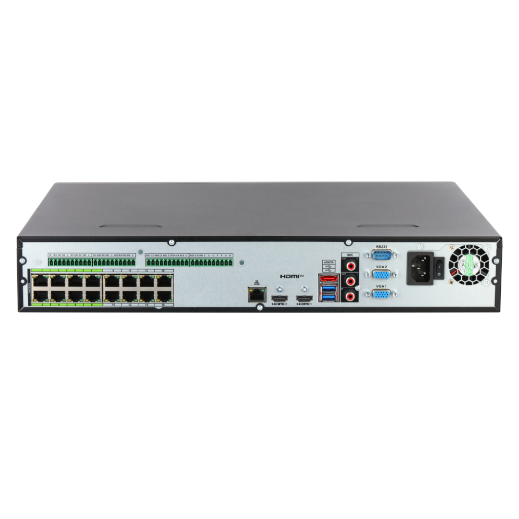 NVR 16ch 448Mbps H265 2xHDMI 16PoE 4HDD E/S AI