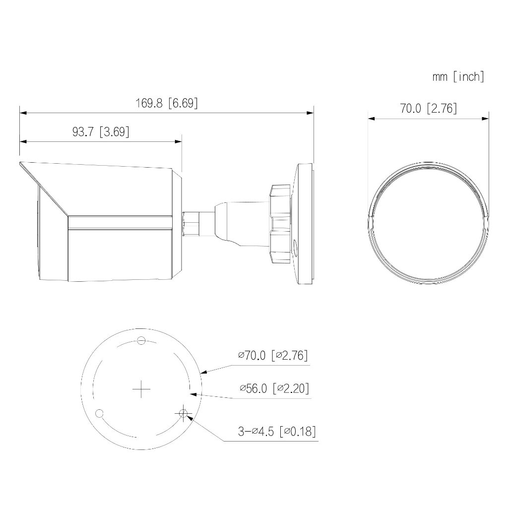 Tubular IP 2M H265 WDR Iluminación Dual LED30m/IR30m 2.8mm IP67 PoE MIC AI