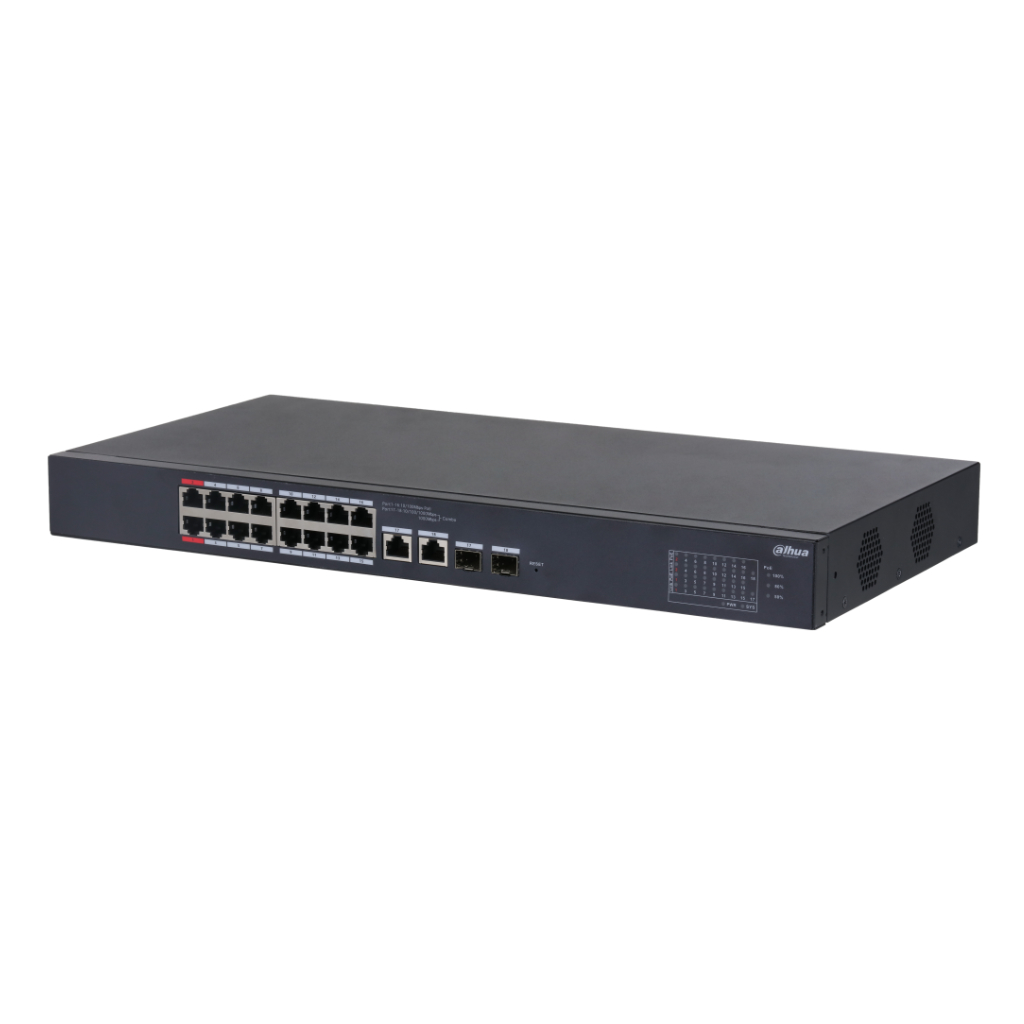 Switch PoE 16 puertos 10/100 + 2 Combo Gigabit RJ45/SFP Uplink 240W Gestionable en Cloud Layer2