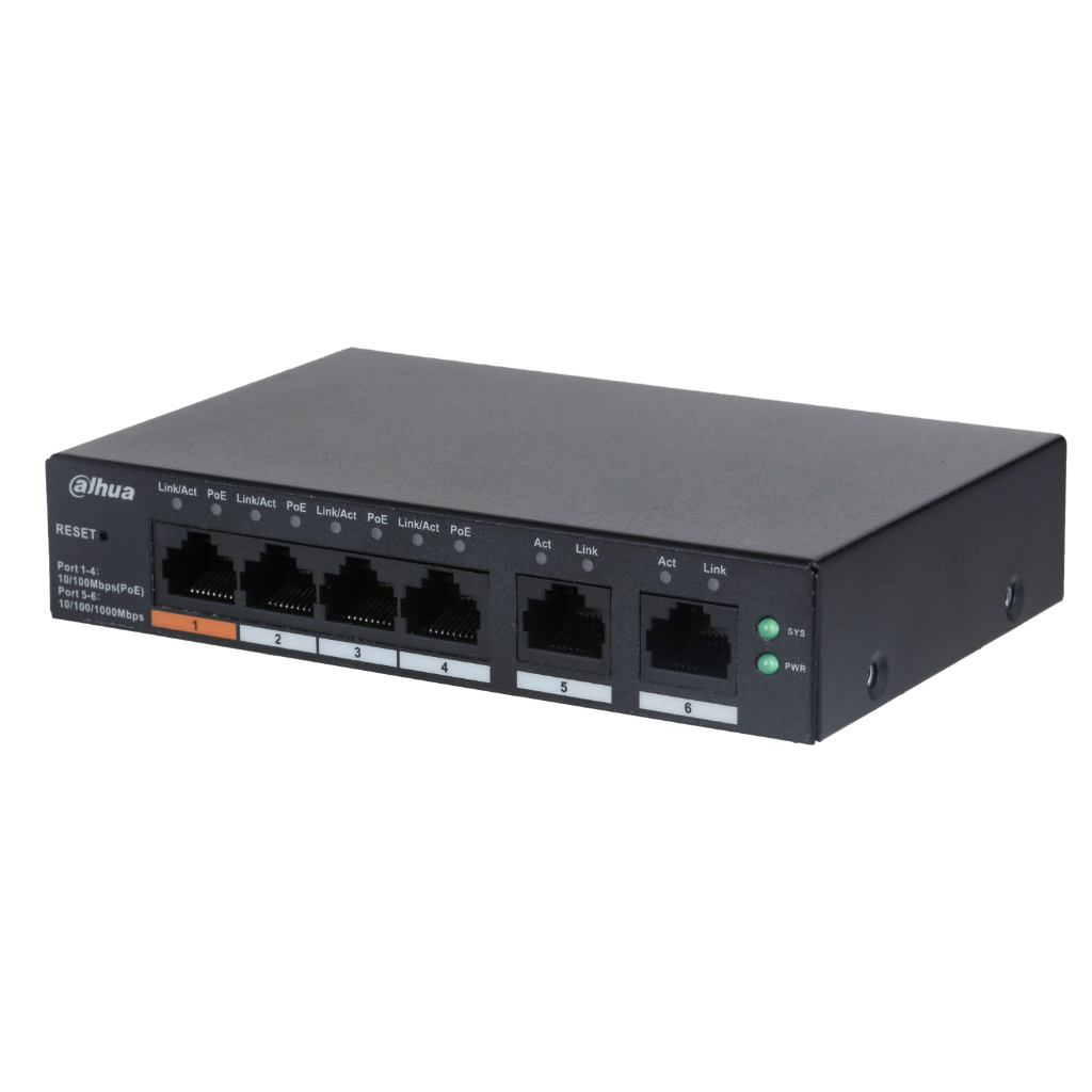 Switch PoE 4 puertos 10/100 + 2RJ45 Uplink Gigabit 60W Gestionable en Cloud Layer2