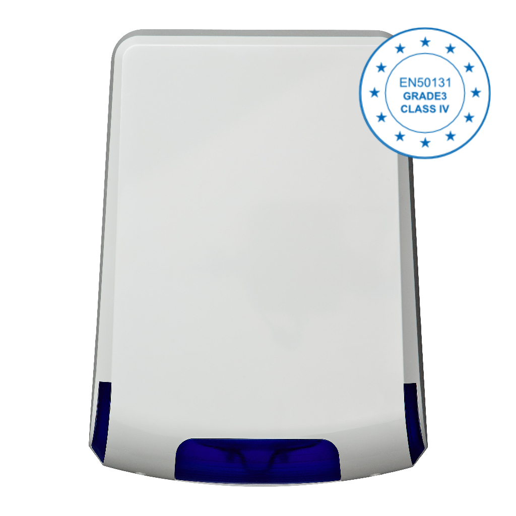 Sirena Exterior Flasch Azul Vertical. Batería integrada 9V. Grado 3