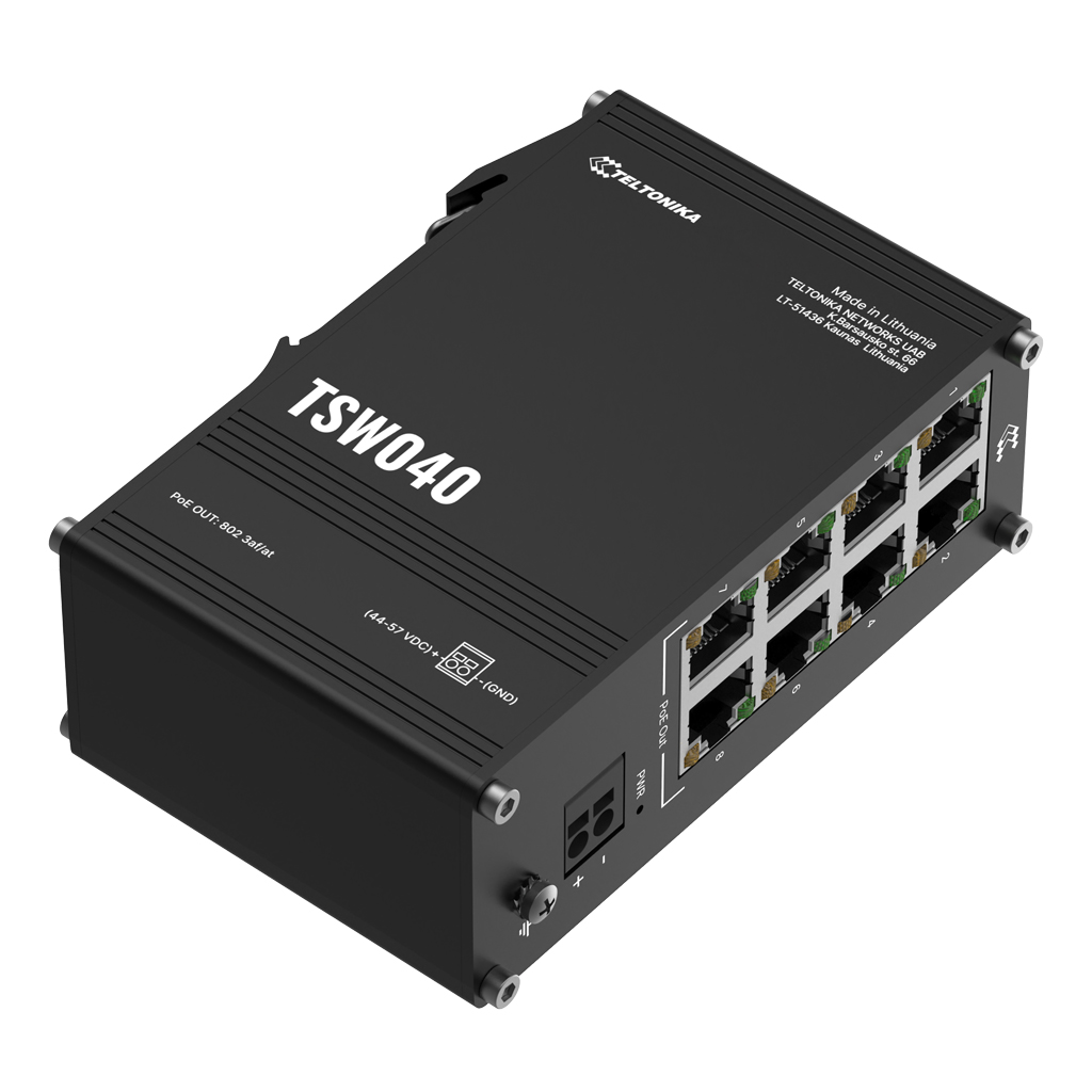 Switch PoE+ Teltonika Industrial 8 puertos 10/100 240W No_Gestionable