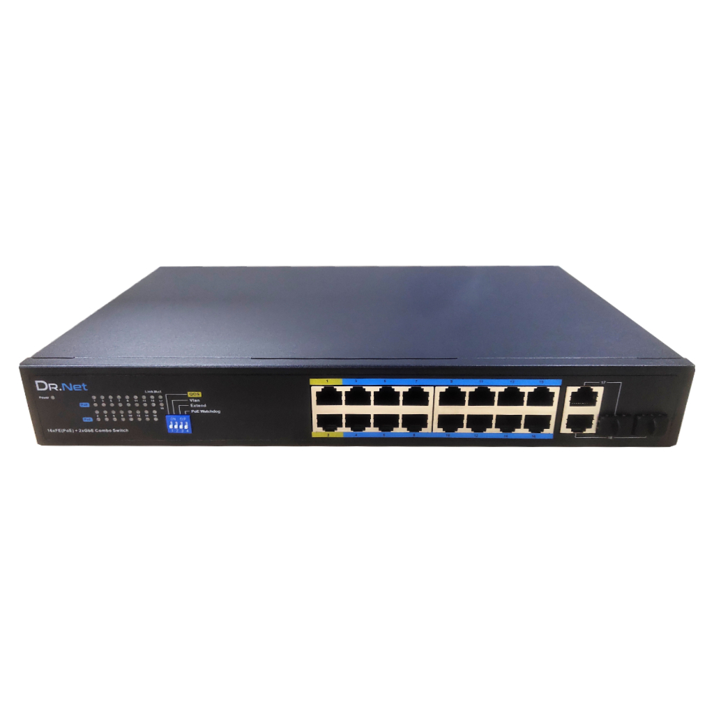 Switch PoE 16 puertos 10/100 + 2 Combo Gigabit RJ45/SFP Uplink 200W No_Gestionable