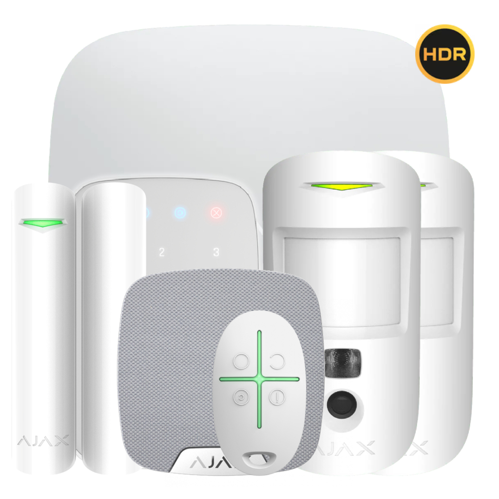 Kit Ajax blanco. Hub2 + 2MotionCam HDR PHOD + DoorProtect Plus + SpaceControl + KeyPad + HomeSiren