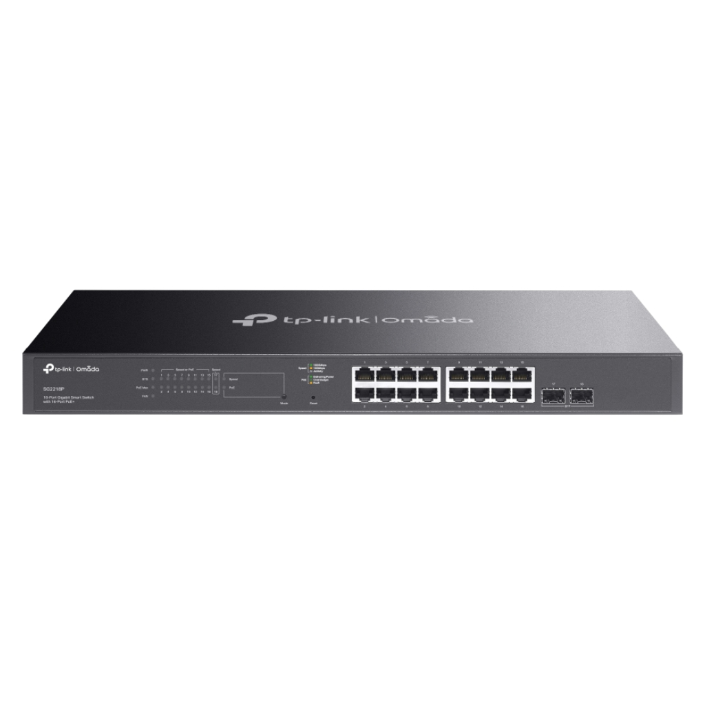 Switch Omada Smart de 18 puertos Gigabit, con 16 puertos PoE+